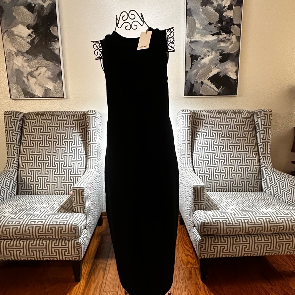 Quince Black Sheath Midi Dress Halter Sleeveless